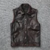Men's Genuine Leather Dark Brown Vintage Cowhide Motorcycle Vest