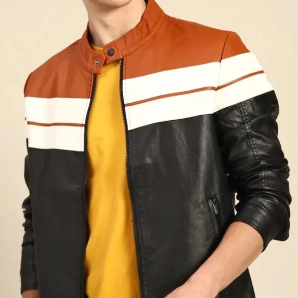 Men's Black and Brown Casual Leather Jacket