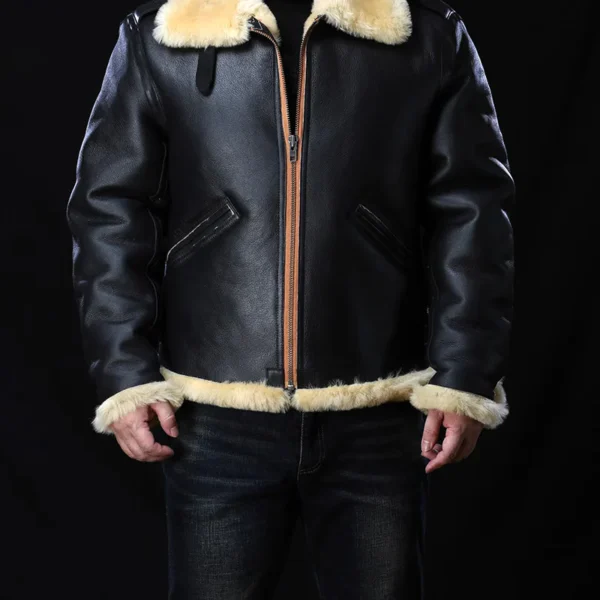 High Quality Super Warm Genuine Sheep Leather Coat Bomber Military Faux Fur Jacket