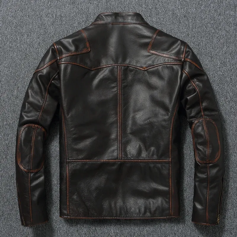 Men's Top Quality Genuine Cow Leather Slim Classic Jacket Coat - Image 2
