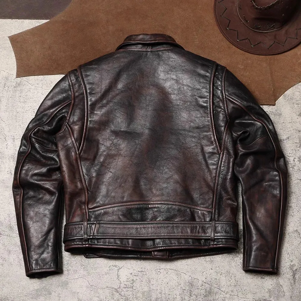 Men's Vintage Style Cowhide Leather Motorcycle Jacket - Premium Quality - Image 2