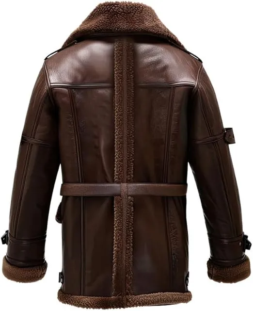 Men’s Brown Genuine Sheepskin Jacket with Sherpa Shearling Faux Fur - Image 2