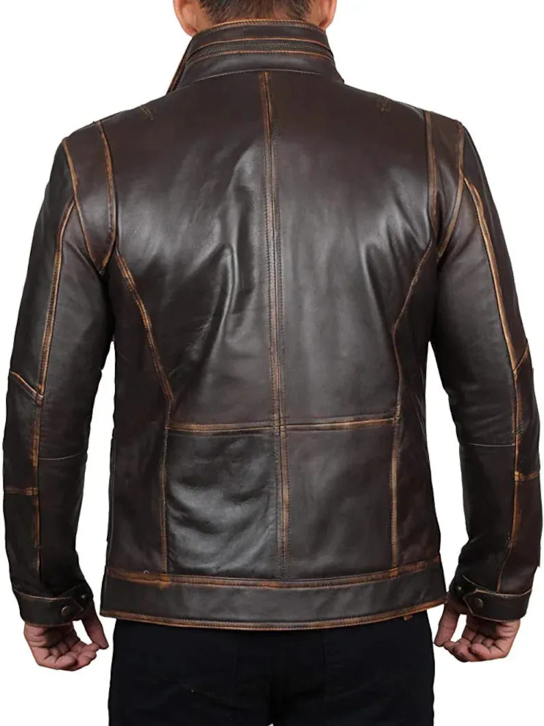 Men's Handmade Brown Biker Leather Motorcycle Jacket - Image 2