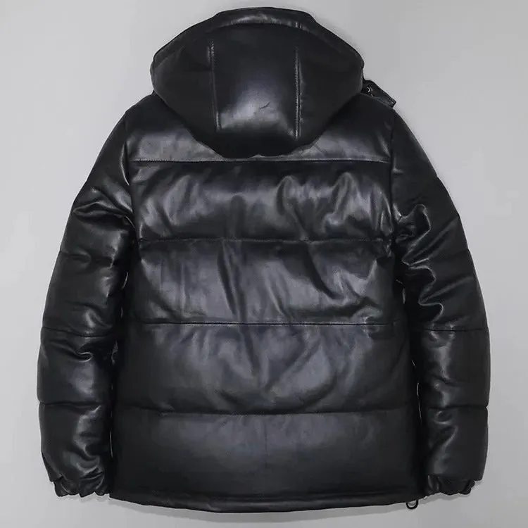 Men's Warm Winter Duck Down Sheepskin Leather Jacket - Image 2