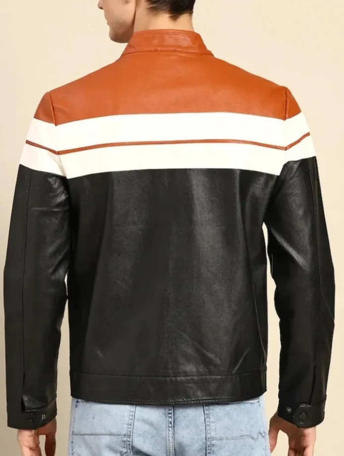 Men's Black and Brown Casual Leather Jacket - Image 2