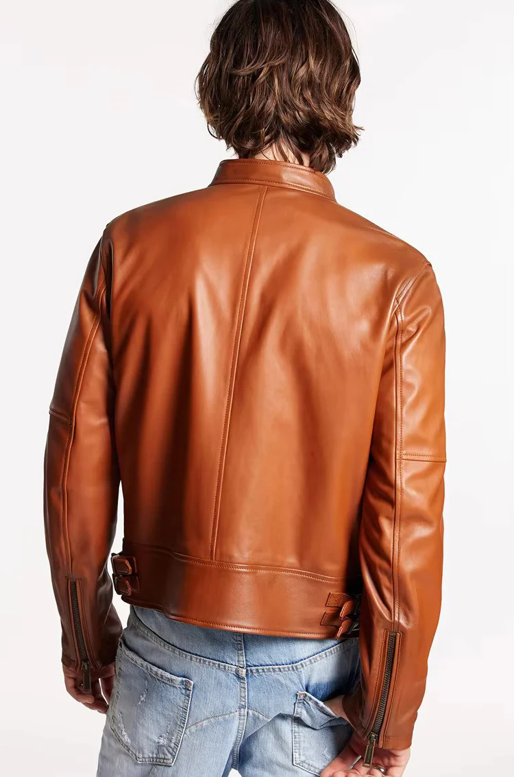 Men's Brown Genuine Leather Jacket - Image 2