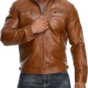 Men's Stand Collar Casual Leather Motorcycle Jacket