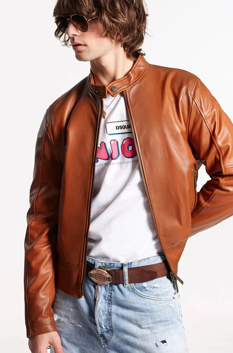 Men's Brown Genuine Leather Jacket - Image 3