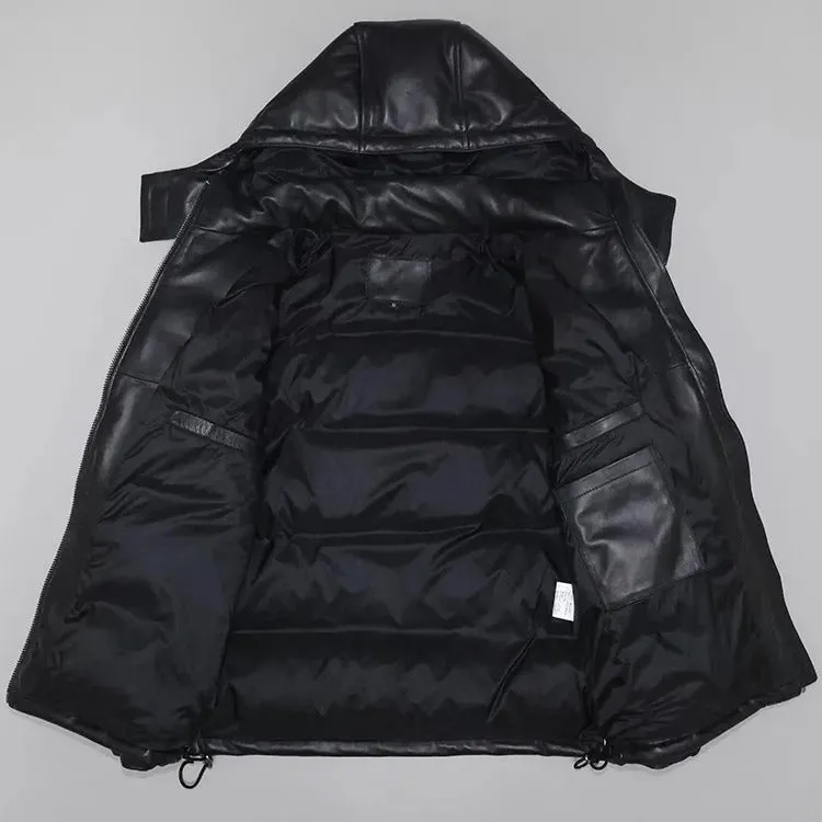 Men's Warm Winter Duck Down Sheepskin Leather Jacket - Image 4