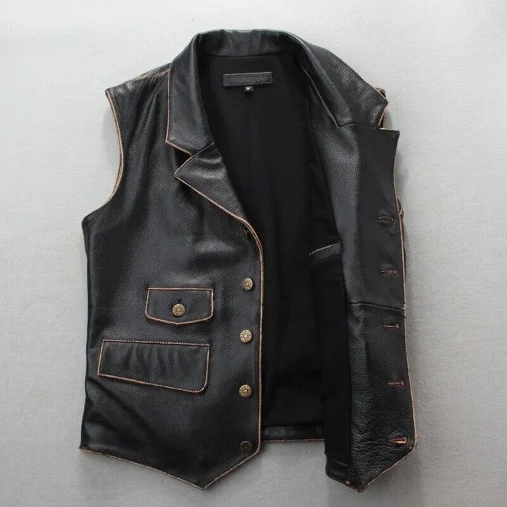 Black Genuine Leather Jacket with Faux Fur Collar - Image 3