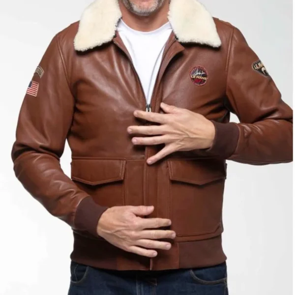Men's Maverick Tom Cruise Pilot Flight Bomber Real Leather Jacket with Fur Collar