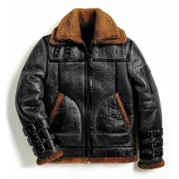 WW2 RAF Men's B3 Bomber Aviator Pilot Authentic Sheepskin Jacket with Double Fur Collar