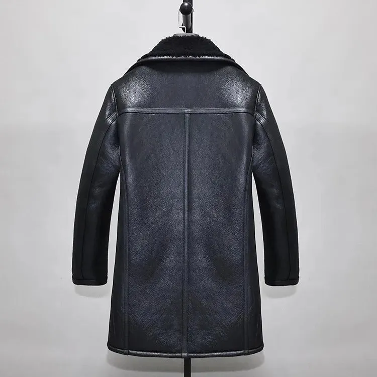 Men's Winter Warm Long Coat - 100% Real Sheepskin Leather - Image 2