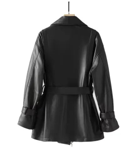 Women's Mid-Length Sheepskin Leather Trench Coat - Image 5