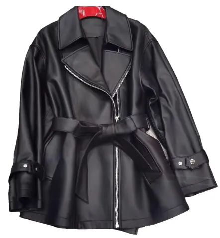 Women's Mid-Length Sheepskin Leather Trench Coat - Image 4