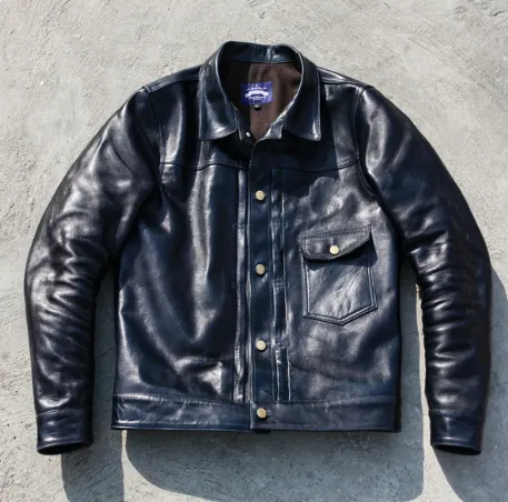 Men's Slim Fit Vintage Genuine Cowhide Leather Jacket - Image 3