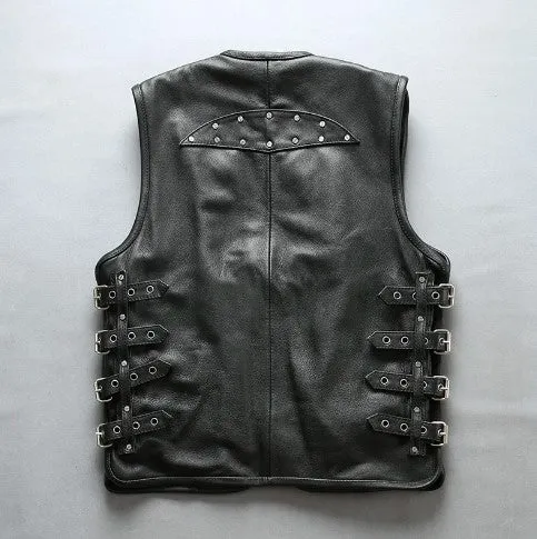 Adjustable Men's Cowhide Leather Stylish Rider Vest: Super Quality Cow Skin - Image 4
