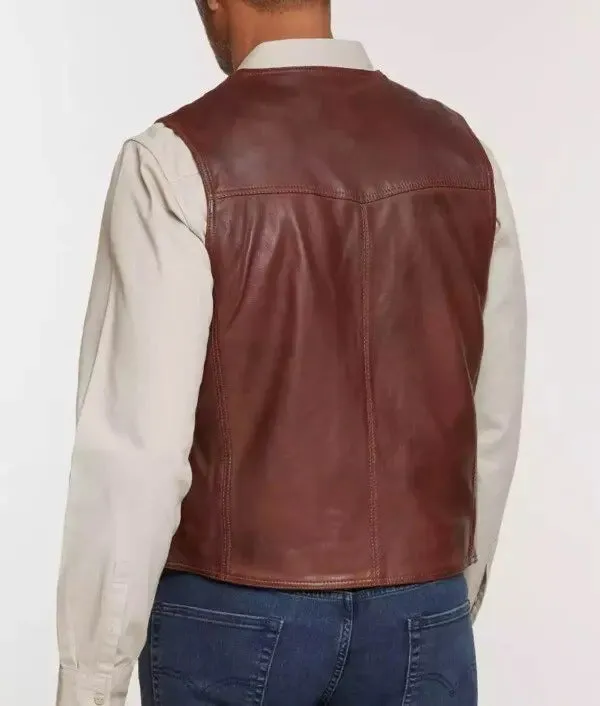 Men's Distressed Lambskin Leather Vest - Image 2