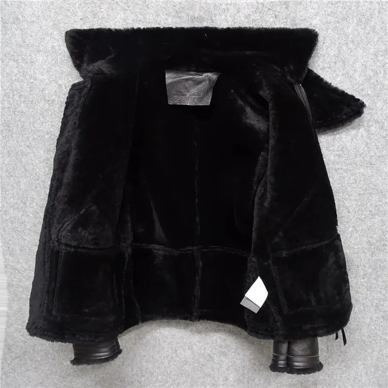 Men's Natural Sheepskin Shearling Leather Bomber Jacket - Image 3