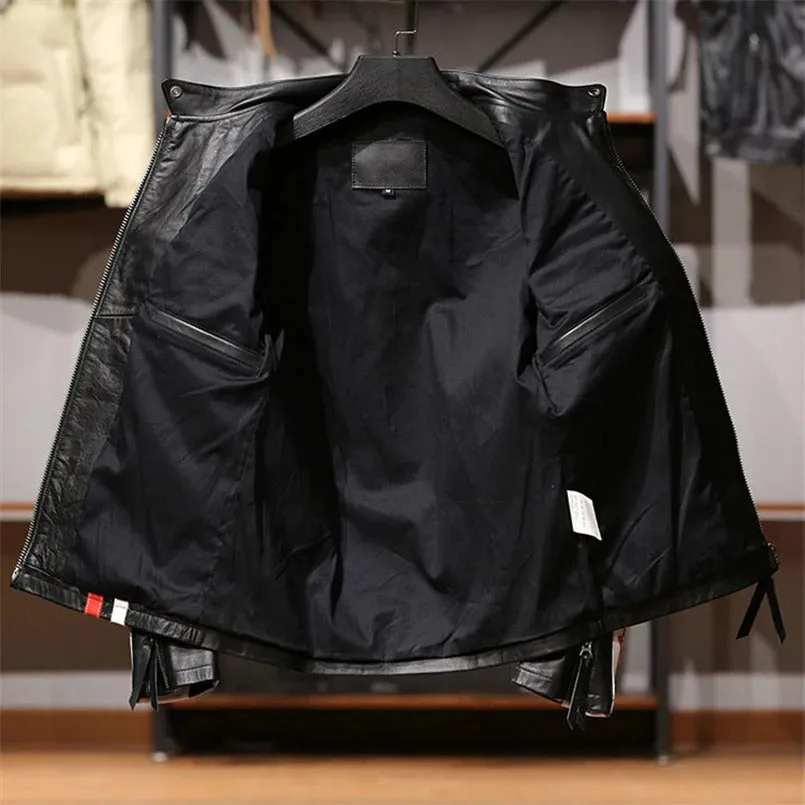 Men's Knight J100 Genuine Leather Jacket with Stand Collar & Red Stripe - Image 3