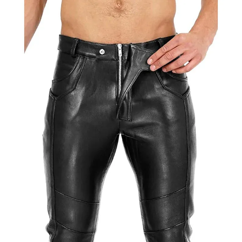 Men's Genuine Leather Pants: Versatile Motorcycle and Casual Wear Trousers - Image 2