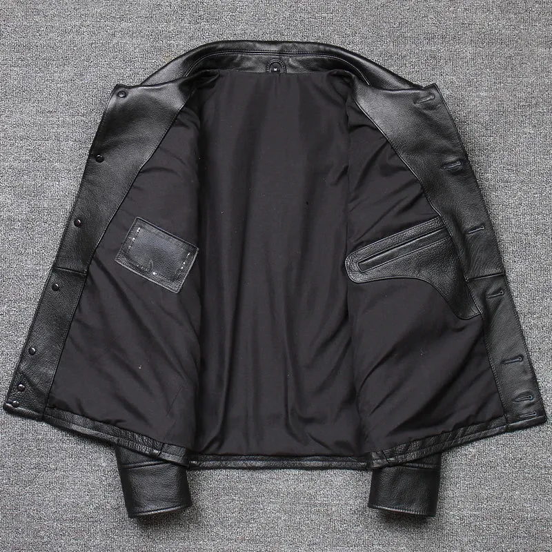Men's Genuine Black Cowhide Leather Jacket - Image 3