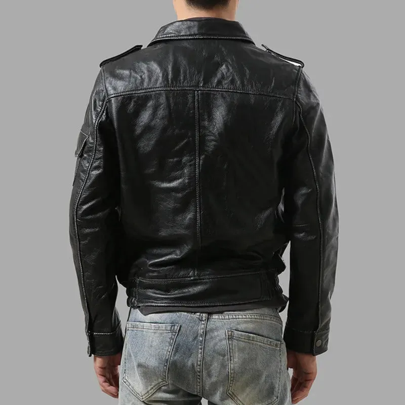 Men's Cowhide Leather Air Force Flight Jacket with Pockets - Image 2
