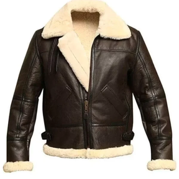 Men's B3 RAF Aviator Bomber Jacket -Real Sheep Shearling, Warm Winter Coat