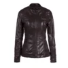 Womens Racer Brown Genuine Sheepskin Detachable Hooded Sporty Moto Scooter Racer Slim Fit Casual Classic Leather Jacket