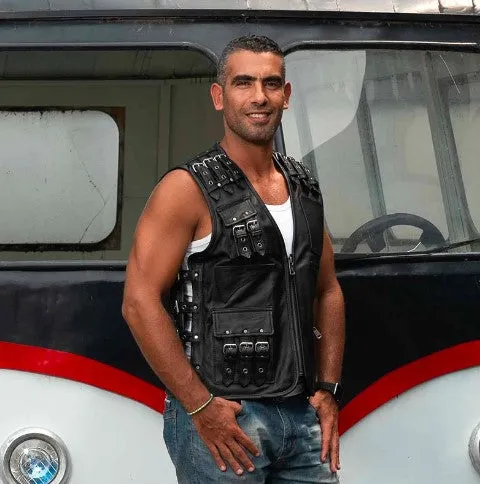 Adjustable Men's Cowhide Leather Stylish Rider Vest: Super Quality Cow Skin - Image 3