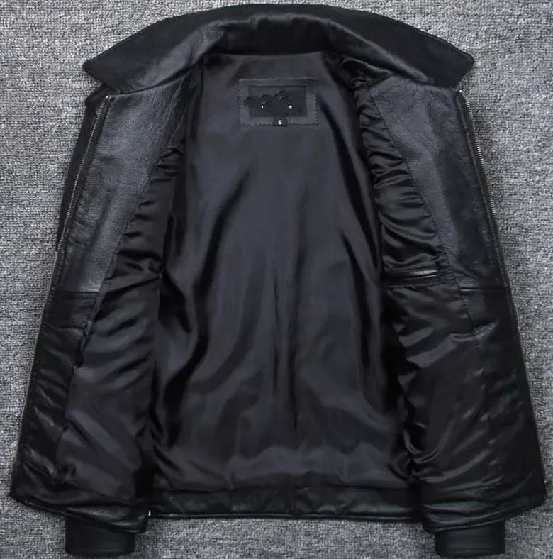 Men's Genuine Cowhide Leather Jacket with Pockets - Image 3