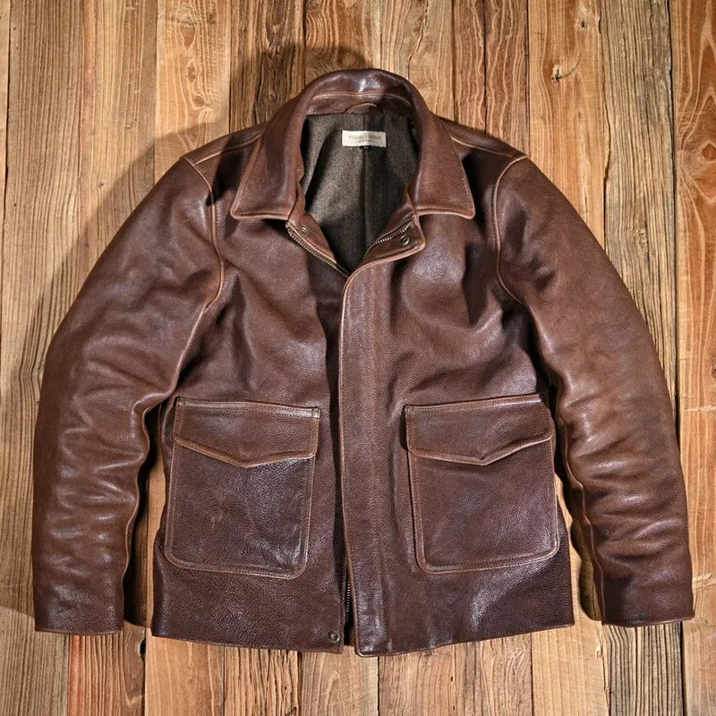 Men's Vintage Cowhide Real Leather Jacket - Image 3