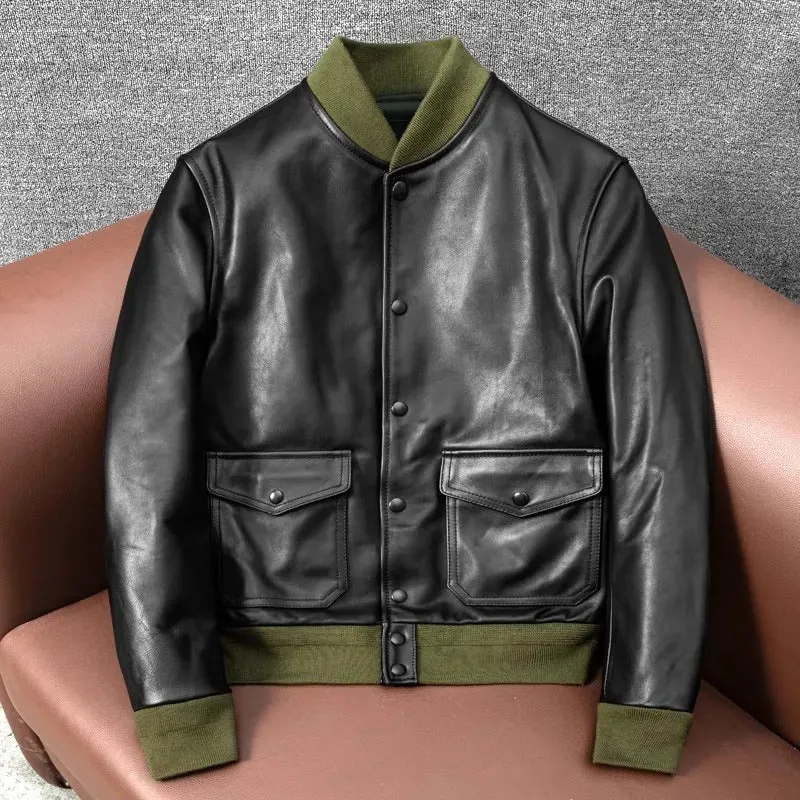 Men's Classic A1 Bomber Jacket - Genuine Cowhide Leather Casual Fashion - Image 3