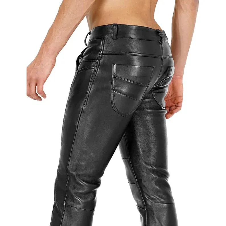 Men's Genuine Leather Pants: Versatile Motorcycle and Casual Wear Trousers - Image 3