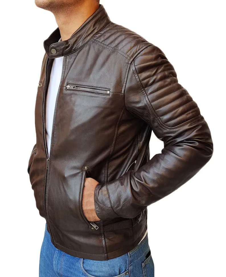 Men's Handmade Slim Fit Lambskin Leather Jacket - Image 7