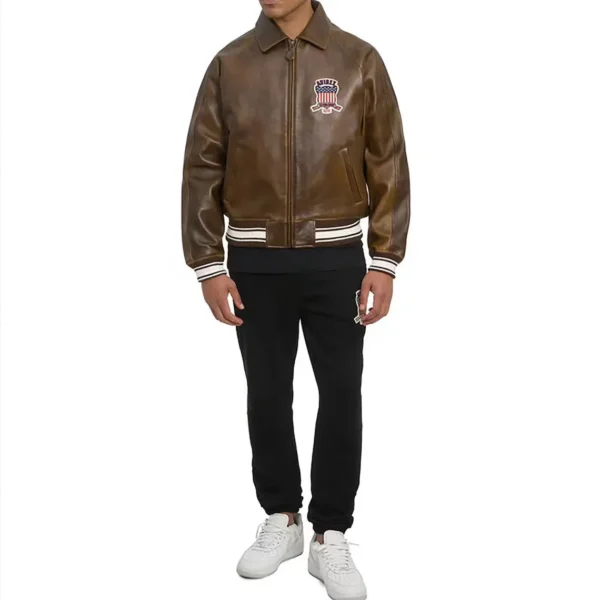 Handmade Vintage Brown Leather Military Bomber Jacket - Limited Edition