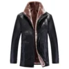 Mens Black Genuine Sheepskin Sherpa Shearling Faux Fur Lined Casual Fashionable Smooth Slim Fit Zip-Up Leather Jacket