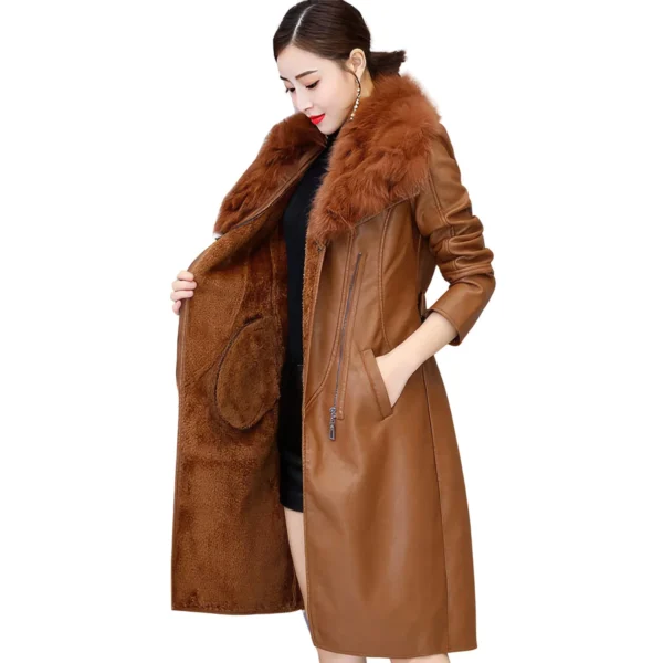 Womens Brown Genuine Sheepskin Sherpa Shearling Faux Fur Lined Slim Fit Winter Warm Casual Fashion Leather Jacket