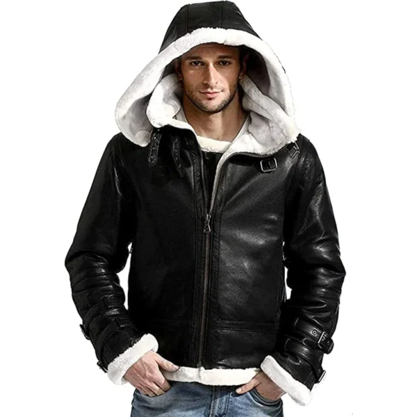 Womens Black Bomber Genuine Sheepskin Sherpa Shearling Faux Fur Lined Winter Warm Fashion Chic Slim Fit Leather Jacket