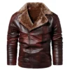 Mens Biker Distressed Brown Genuine Sheepskin Faux Fur Moto Classic Thick Windproof Leather Jacket
