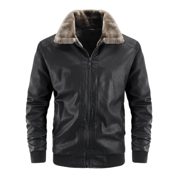 Mens Black Bomber Genuine Sheepskin Sherpa Shearling Faux Fur Lined Shirt Collar Zip-Up Slim Fit Motorcycle Biker Leather Jacket
