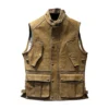 Mens Brown Genuine Cowhide Stand Collar Vest Motorcycle Biker Sleeveless Classic Retro Rock Hunter Multi Pockets Leather Waistcoat