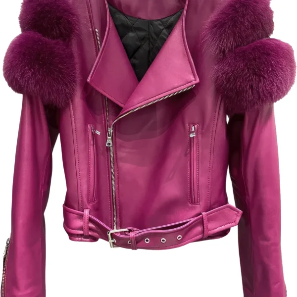 Womens Burgundy Wine Genuine Lambskin Sherpa Shearling Faux Fur Fluffy Sleeves Classic Outfit Smooth Lightweight Leather Jacket