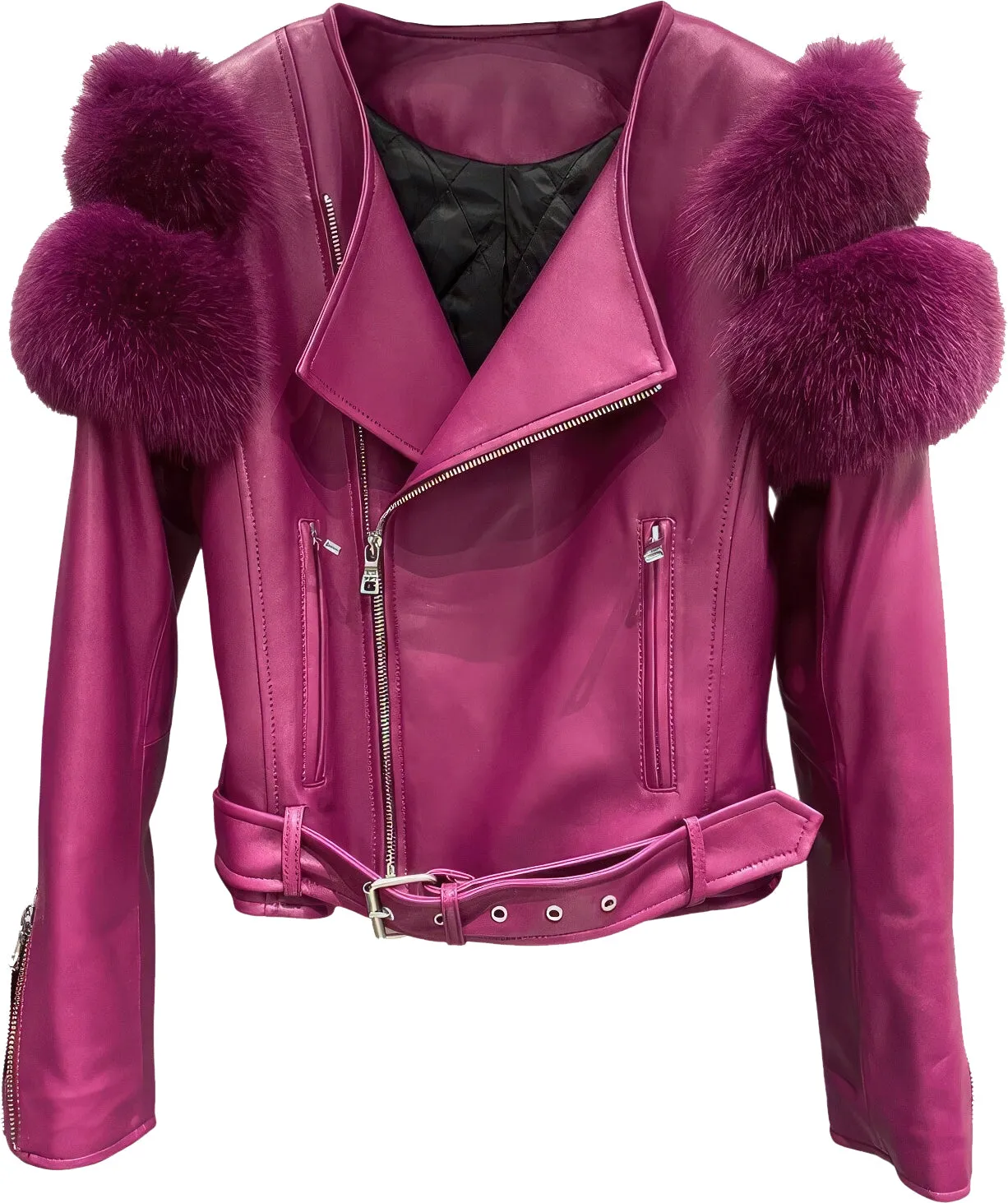 Womens Burgundy Wine Genuine Lambskin Sherpa Shearling Faux Fur Fluffy Sleeves Classic Outfit Smooth Lightweight Leather Jacket