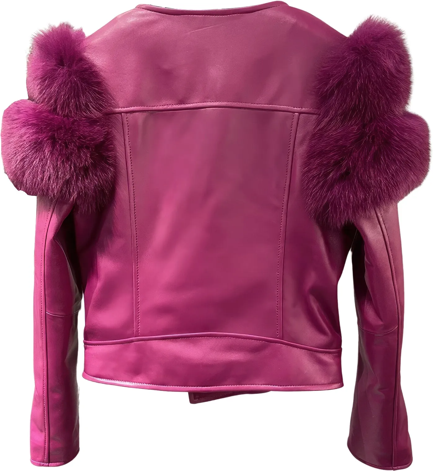 Womens Burgundy Wine Genuine Lambskin Sherpa Shearling Faux Fur Fluffy Sleeves Classic Outfit Smooth Lightweight Leather Jacket - Image 2