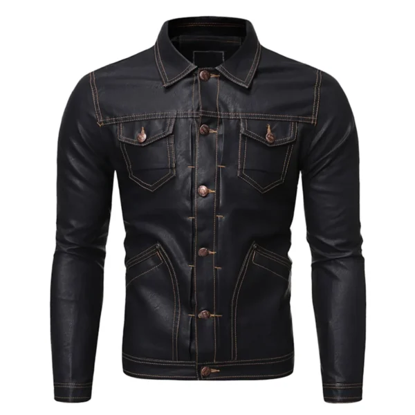 Mens Black Biker Genuine Sheepskin Stitched Lining Turn-Down Collar Casual Classic CafÃ© Racer Fashionable Sporty Scooter Retro Rider Slim Fit Leather Jacket