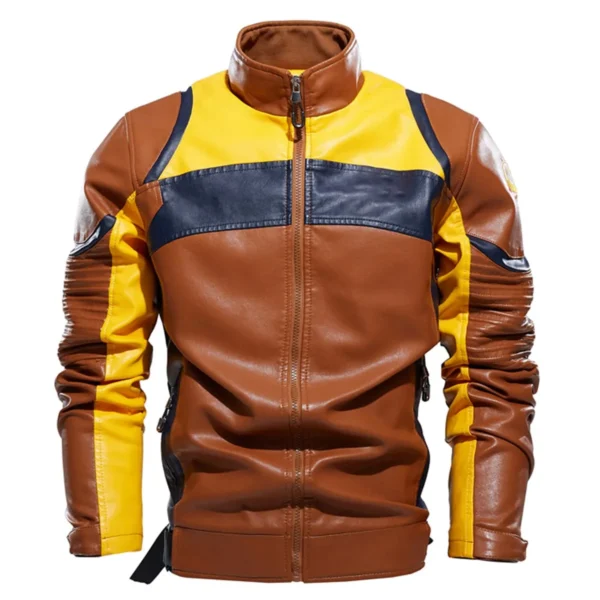 Mens Brown Biker PU CafÃ© Racer Stand Collar Zip-Up Brown Multi Color Retro Moto Riding Sporty Casual Classic Scooter Faux Leather Jacket