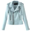 Womens Sky Blue Biker Genuine Sheepskin Lapel Collar CafÃ© Racer Outfit Quilted Design Sporty Crossover Asymmetric Rider Leather Jacket
