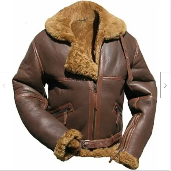 B3 RAF Brown Men's Aviator Bomber Jacket - Flying Fur Irvin Real Shearling Leather Coat (Copy)