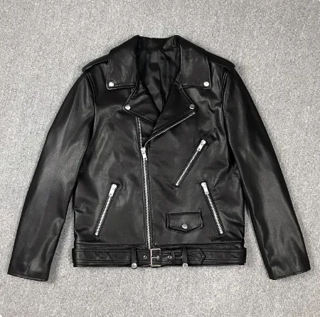 Classic Style Motorcycle Leather Jacket with Sailboat Embroidery